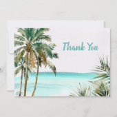 Gepersonaliseerde tropische palmboom Blauw strand Bedankkaart (Voorkant)