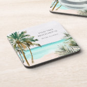Gepersonaliseerde tropische palmboom Blauw strand Bier Onderzetter (Linkerzijde)