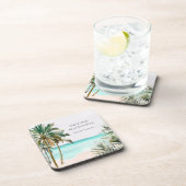 Gepersonaliseerde tropische palmboom Blauw strand Bier Onderzetter (Rechterzijde)