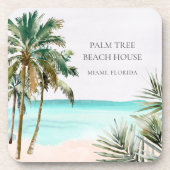 Gepersonaliseerde tropische palmboom Blauw strand Bier Onderzetter (Voorkant)