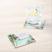 Gepersonaliseerde tropische palmboom Blauw strand Kartonnen Onderzetters (Insitu)