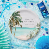 Gepersonaliseerde tropische palmboom Blauw strand Papieren Bordje (Feest)