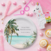 Gepersonaliseerde tropische palmboom Blauw strand Papieren Bordje (Feest)