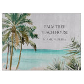 Gepersonaliseerde tropische palmboom Blauw strand Snijplank (Voorkant)