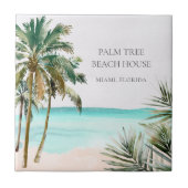 Gepersonaliseerde tropische palmboom Blauw strand Tegeltje (Voorkant)