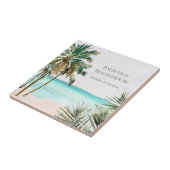 Gepersonaliseerde tropische palmboom Blauw strand Tegeltje (Zijkant)