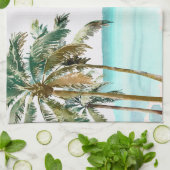 Gepersonaliseerde tropische palmboom Blauw strand Theedoek (Gevouwen)