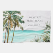 Gepersonaliseerde tropische palmboom Blauw strand Theedoek (Horizontaal)