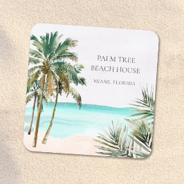 Gepersonaliseerde tropische palmboom Blauw strand Vierkante Sticker