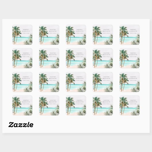 Gepersonaliseerde tropische palmboom Blauw strand Vierkante Sticker (Vel)