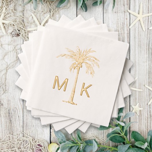 Gepersonaliseerde tropische palmboom monogram folie servetten