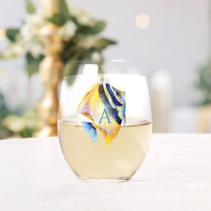 Gepersonaliseerde tropische Waterverf Angel Fish Wijnglas Zonder Voet