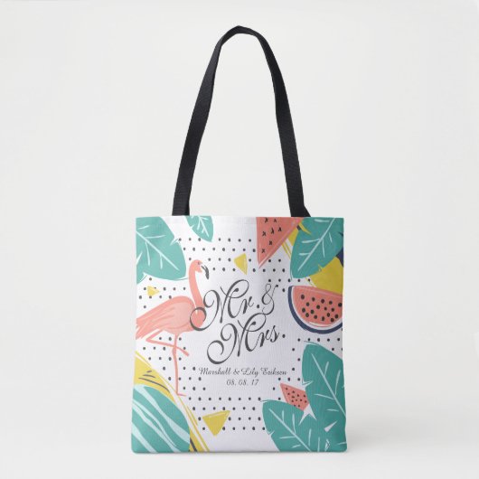 Gepersonaliseerde Tropische Zomer Huwelijk Canvas  Tote Bag (Voorkant)