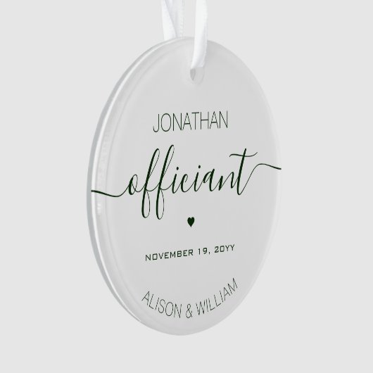 Gepersonaliseerde trouwambtenaar Donkergroene teks Ornament (voorkant)
