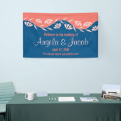 Gepersonaliseerde Trouwbanner Koraal Blauw Bloemen Spandoek (Beurs)