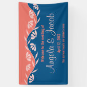 Gepersonaliseerde Trouwbanner Koraal Blauw Bloemen Spandoek (Verticaal)