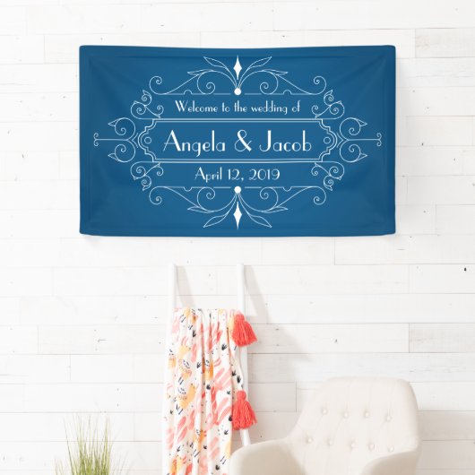 Gepersonaliseerde Trouwbanner  Marine Blauw Spandoek (Insitu)