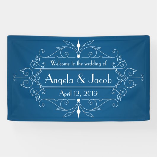 Gepersonaliseerde Trouwbanner  Marine Blauw Spandoek (Horizontaal)