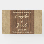 Gepersonaliseerde Trouwbanner Rustieke Burlap Hout Spandoek (Horizontaal)