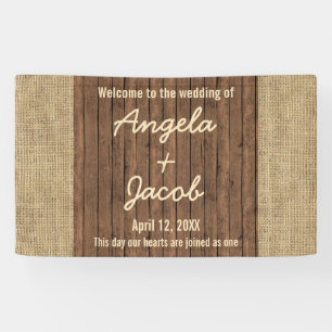 Gepersonaliseerde Trouwbanner Rustieke Burlap Hout Spandoek
