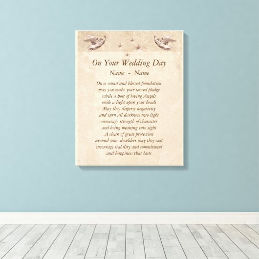 Gepersonaliseerde trouwdag gedicht canvas kunst. (Insitu (Houten vloer))