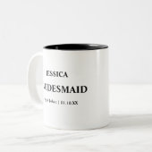 Gepersonaliseerde trouwdatum en namen bruidsmeisje tweekleurige koffiemok (Voorkant links)