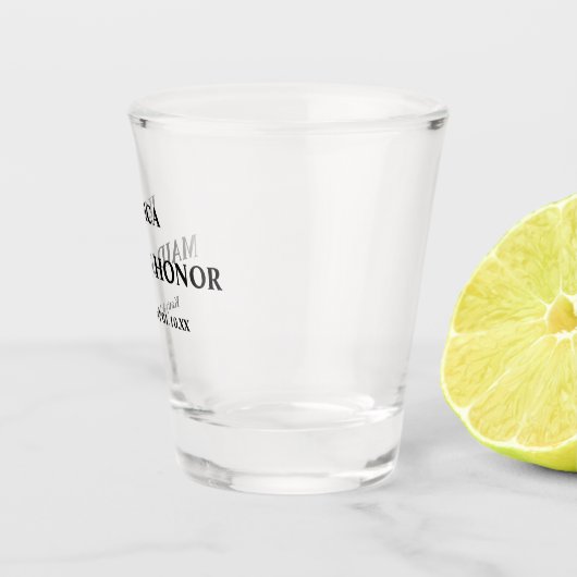 Gepersonaliseerde trouwdatum en namen Maid of Hono Shot Glas (Rechts)