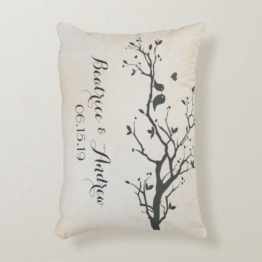 Gepersonaliseerde trouwdatum Jubileum Tortelduifje Decoratief Kussen (Voorkant(Verticaal))