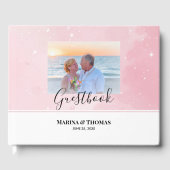 Gepersonaliseerde trouwfoto met Sparkly Baby Pink Gastenboek (Voorkant)