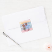 Gepersonaliseerde trouwfoto met Sparkly Baby Pink Vierkante Sticker (Envelop)