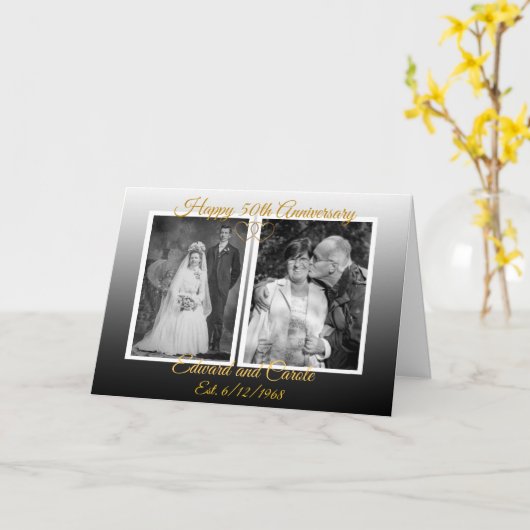 Gepersonaliseerde trouwfoto's 50e Jubileum Kaart (Gele Bloem)