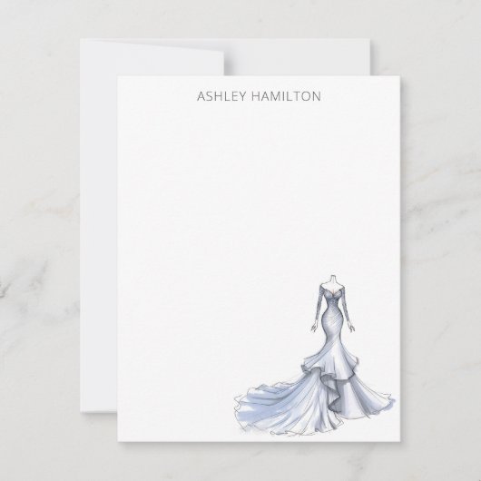 Gepersonaliseerde trouwjurk Dusty Blue Note Kaart Notitiekaartje (Voorkant)