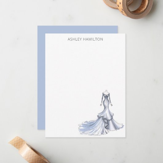 Gepersonaliseerde trouwjurk Dusty Blue Note Kaart Notitiekaartje (Voorkant / Achterkant in situ)
