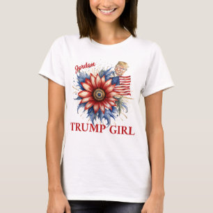 Gepersonaliseerde Trump Meisje Rode Bloem Vet & St T-shirt