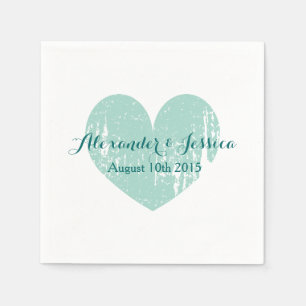 Gepersonaliseerde turquoise blauwe hart bruiloft s servet