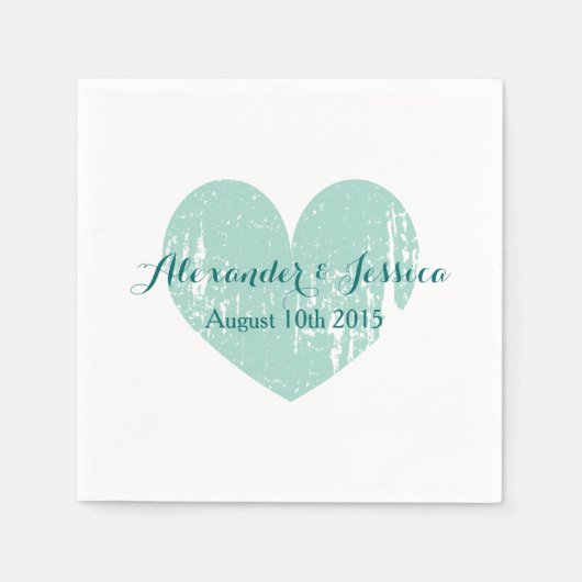 Gepersonaliseerde turquoise blauwe hart bruiloft s servet (Voorkant)