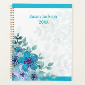 Gepersonaliseerde turquoise bloemenjournaal/ planner (Voorkant)