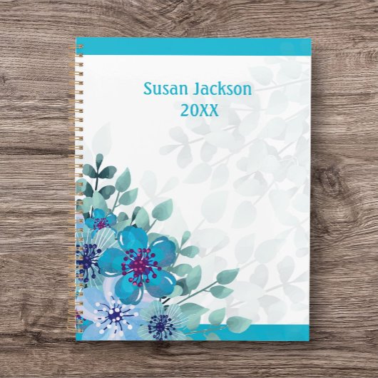 Gepersonaliseerde turquoise bloemenjournaal/ planner