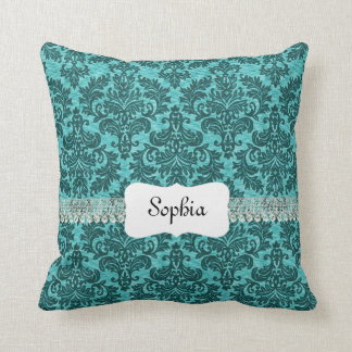 Gepersonaliseerde Turquoise Damask Kussen
