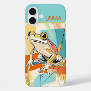 Gepersonaliseerde Turquoise Fun Frog Art iPhone 16 Plus Hoesje