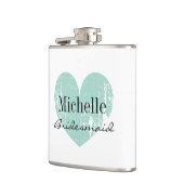 Gepersonaliseerde turquoise hartkolf voor bruidsme heupfles (Links)