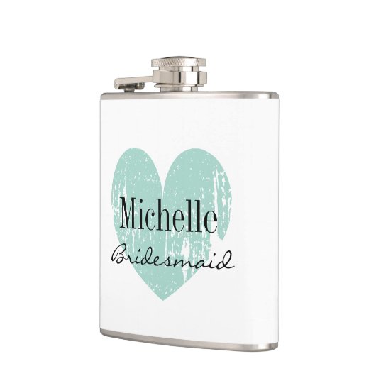 Gepersonaliseerde turquoise hartkolf voor bruidsme heupfles (Links)