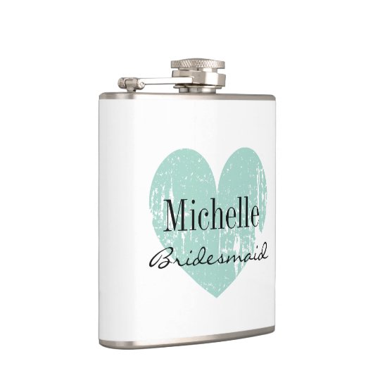 Gepersonaliseerde turquoise hartkolf voor bruidsme heupfles (Rechts)