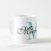 Gepersonaliseerde turquoise naam monogram koffie m koffiemok (Voorkant links)