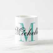 Gepersonaliseerde turquoise naam monogram koffie m koffiemok (Center)
