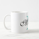 Gepersonaliseerde turquoise naam monogram koffie m koffiemok (Links)