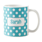 Gepersonaliseerde Turquoise Polka Dot Mok