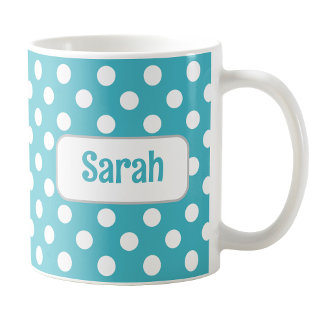 Gepersonaliseerde Turquoise Polka Dot Mok