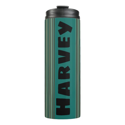 Gepersonaliseerde Turquoise Stripe Thermische Tumb Thermosbeker (Voorkant)