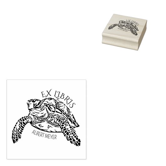 Gepersonaliseerde Turtle Ex Libris Bookplate Rubberstempel (Gestempeld)